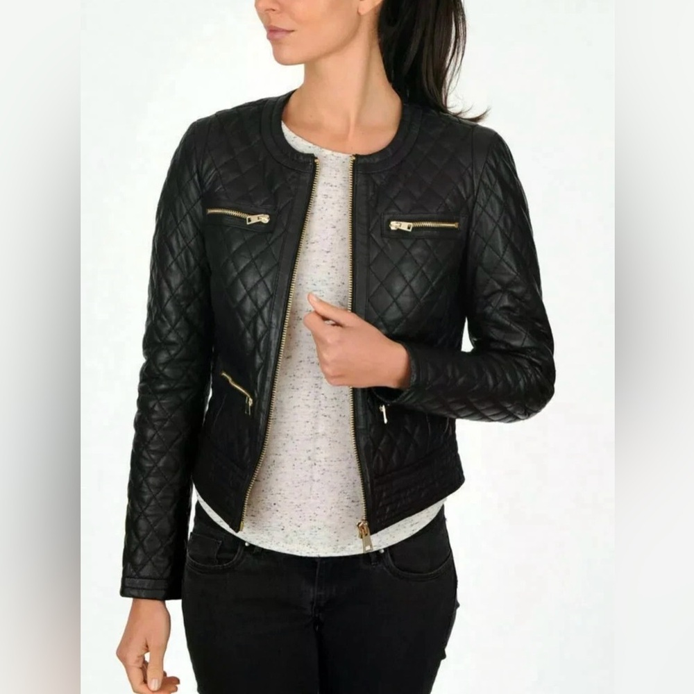 Ann Taylor Classic Quilted Leather Jacket size 4
